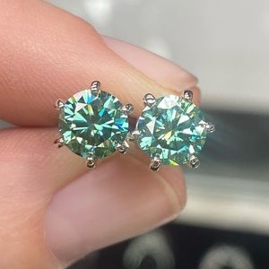 925 Sterling Silver 2 Carat Cyan Diamond Moissanite Stud Earrings